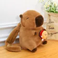Cute brown capybara plush backpack holding a hamburger, soft stuffed toy for girls' gift. - Capybara Burger Style