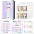 Reliure à fermeture éclair violette pour défi d'économie de 100 enveloppes et budget - Kit Défi 100 Jours (Classeur + Enveloppes + Autocollants + Papier) / Violet