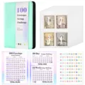 Classeur à fermeture éclair vert menthe pour défi d'épargne 100 enveloppes et budget. - Kit Défi 100 Jours (Classeur + Enveloppes + Autocollants + Papier) / Cyan