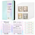 Kit défi d'épargne 100 enveloppes avec classeur budget à fermeture éclair et fiches - Kit Défi 100 Jours (Classeur + Enveloppes + Autocollants + Papier) / Bleu