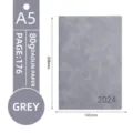 Agenda journalier professionnel A5 en cuir gris avec calendrier 2024 et 176 pages - Style Anglais de Rêve / A5 / Gris