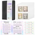Classeur épargne noir 100 enveloppes défi d'économie avec pochettes transparentes et fiches - Kit Défi 100 Jours (Classeur + Enveloppes + Autocollants + Papier) / Noir
