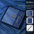 Set regalo taccuino business B5 in pelle blu con penna a firma e borsa regalo - Set Scatola Premium con Coperchio / A5 / Blu