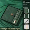 Premium dunkelgrünes Vintage-Leder A5 Business-Notizbuch-Geschenkset mit Stift und USB-Stick - USB-Laufwerk Geschenkset / A5 (16G) / Grün