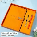 Premium geel zakelijk notitieboek cadeauset inclusief pen en inktvulling in oranje doos - Gele set (Geschenkdoos) / A5
