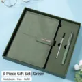 Premium groene 3-delige zakelijke notitieboek cadeauset met pen en extra vulling - Groene set (Geschenkdoos) / A5
