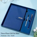 Elegante blauwe zakelijke notitieboek cadeauset met lederen notitieboek, pen en reservevulling - Blauwe set (Geschenkdoos) / A5