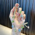 Correa para móvil de cuentas coloridas con flores rosas y lazo para bolsos y llaves - Verde