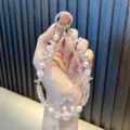 Exquisita correa para móvil con cuentas de cereza de cristal rosa y llavero para bolso mujer - Rosa