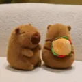 Adorable brown capybara plush toy with a creative hamburger backpack detail for children - Burger Backpack Style