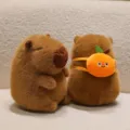 Soft brown capybara plush toy with a cute orange backpack accessory for children - Orange Backpack