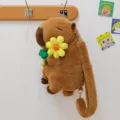 Cute brown plush capybara backpack featuring sunflower decoration, soft gift for girls - Capybara Yellow Sunflower Style