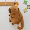 Adorable brown furry Capybara plush backpack with small orange on head, perfect gift for girls - Capybara Orange Style