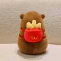 Adorable capybara plush toy wearing a decorative red French fry box backpack, soft SKU - Fries Backpack
