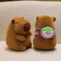 Adorable brown capybara plush toy with a creative mangosteen backpack accessory - Eggplant Backpack