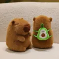 Cute brown capybara plush toy featuring a green avocado backpack design - Avocado Backpack