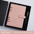 Professional A5 pink 6-ring binder notebook gift set including pen and gift box. - Gift Set (With Pen) / A5 / Pink