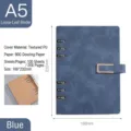 Blue A5 PU leather loose-leaf notebook, 6-ring binder with 200 pages and buckle closure. - Single Pack / A5 / Blue