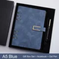 Premium A5 blue loose-leaf notebook gift set with matching elegant signing pen in black box - Gift Set (With Pen) / A5 / Blue