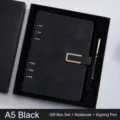 Professional black A5 loose-leaf business notebook gift set featuring a sign pen and gift box - Gift Set (With Pen) / A5 / Black