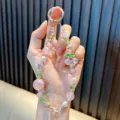 Elegant handmade beaded cherry phone strap with sparkling crystals and pearls for bags - Pink Cherry