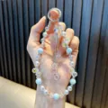 Elegante colgante para móvil con cuentas de corazón, perlas y cristales iridiscentes. - 1 Pieza/Paquete (Con Junta/Embalaje de Etiqueta) / Azul