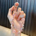 Pink heart crystal beaded keychain charm with iridescent beads and silver metal ring - 1 Piece (With Gasket) / Pink