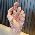 Handmade purple crystal heart beaded keychain with iridescent pink beads for bags - 1 Piece (With Gasket) / Purple