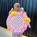 Pink magnetic bead drawing board keychain with cute yellow duck design for stress relief - Pink
