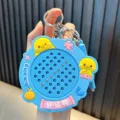 Creative blue magnetic steel ball drawing board keychain with cute yellow duck design - Blue