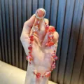 Red flower beaded phone charm and bag pendant, crystal beaded wrist strap for phone case. - Red