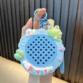 Blue magnetic steel ball drawing board keychain with cute cartoon frog design stress relief toy - Blue