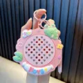 Cute pink flower magnetic steel ball drawing board keychain featuring a cute frog design - Pink