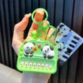 Green panda-themed electronic whack-a-mole game keychain toy for kids and bag charm - Mini Panda Piano / Green