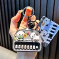 Panda-themed electronic mini Whac-A-Mole game keychain, grey handheld puzzle toy for bags - Mini Panda Piano / Black