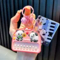 Cute pink panda electronic whack-a-mole game toy keychain for stress relief bag accessory - Mini Panda Piano / Pink