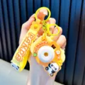 Yellow panda electronic whack-a-mole game keychain toy with silicone strap. - Panda Projection Camera / Yellow