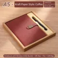 Premium Vintage A5 Notizbuch-Geschenkset aus braunem Leder mit Metallverschluss und Stift - A5 / Brown-kraft paper box