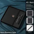 Premium Schwarzes A5 Leder Notizbuch Geschenkset mit Executive Stift Box - A5 / Black-heaven and earth cover gift box