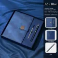 Professionelles Vintage A5 blaues Leder-Notizbuch-Set mit Stift und passender Tasche - Premium Stülpdeckelschachtel-Set / A5 / Blau
