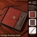Retro kaffeebraunes Business-Schreibwaren-Geschenkset mit A5-Leder-Notizbuch und Stift - A5 / Brown-heaven and earth cover gift box