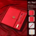 Premium A5 Notizbuch-Geschenkset aus rotem Kunstleder mit Kugelschreiber und USB-Stick - A5 / Red + 16gu plate + gift box