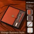 Premium A5 Vintage braunes Leder Notizbuch Geschenkset mit Stift und Metall USB-Stick - A5 / Brown + 16gu plate + gift box