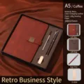 Vintage Business Notizbuch Geschenkset in kaffeebraunem Leder mit Stift und USB - A5 / Coffee color + 16gu plate + gift box