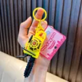 Yellow miniature vibration chainsaw keychain toy with pull-string function pendant - Yellow