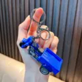 Miniature blue tricycle motorcycle model keychain with cargo bed and inertial toy function - Blue