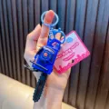 Mini blue pull-string vibrating toy chainsaw keychain for bags and gift accessories - Blue