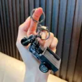 Miniature gray pullback tricycle model toy keychain with detailed motorcycle design styling - Black