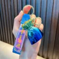 Iridescent blue money bag lucky bag keychain with blue laser good lucky strap variant - Blue
