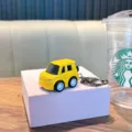 Adorable yellow mini alloy pullback car model keychain pendant for backpack decoration - Yellow